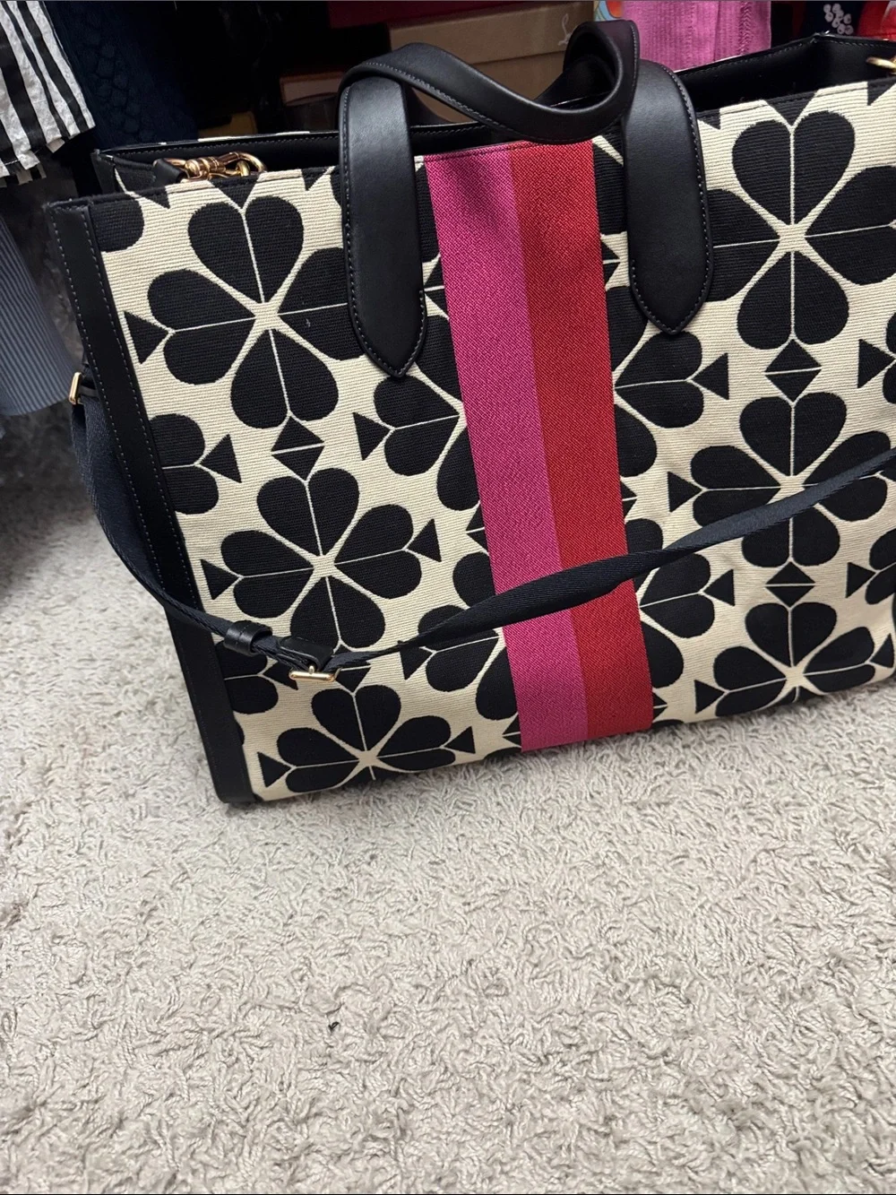 kate spade Black & Pink Stripe Canvas Tote